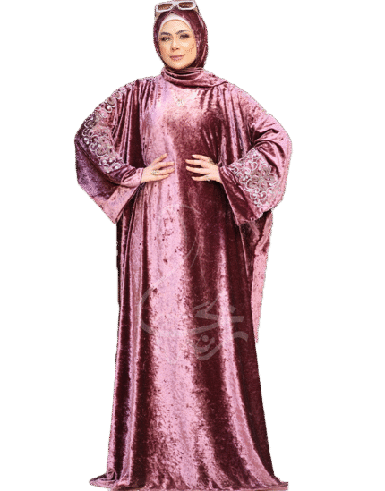 إسدال شتوي قطيفة جانجاه بتطريز زهور